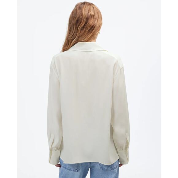 Madewell Silk Utility-Pocket Button-Up Shirt WMNS S Cream Long Sleeve Oversized - Picture 4 of 11